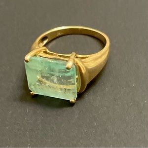Beautiful Lrg NATURAL EMERALD 14K Gold Statement Engagement Wedding Ring 7 3/4